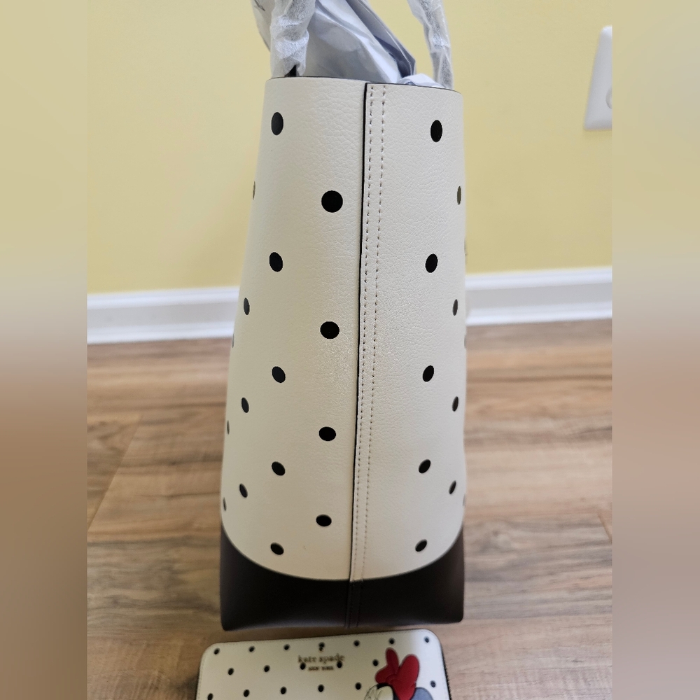 DisneyxKate Spade Minnie Mouse tote reversible black polka dot+matching wallet - Picture 16 of 17